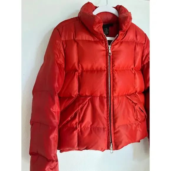 Vintage Y2K Lucky Brand Down Puffer‎ Jacket Orange Red Size Large Coat - Picture 2 of 11